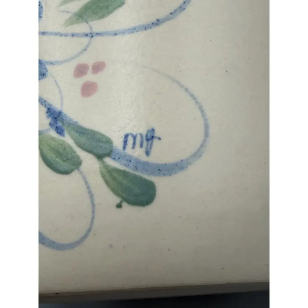Marshall Pottery Texas Blue Floral Stoneware Lidded Crock Canister 8